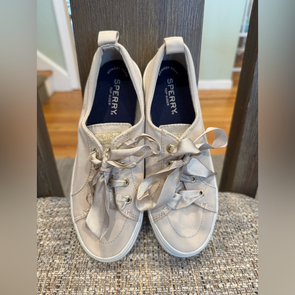 Sperry Off-White Canvas Shoes with Ribbon Laces